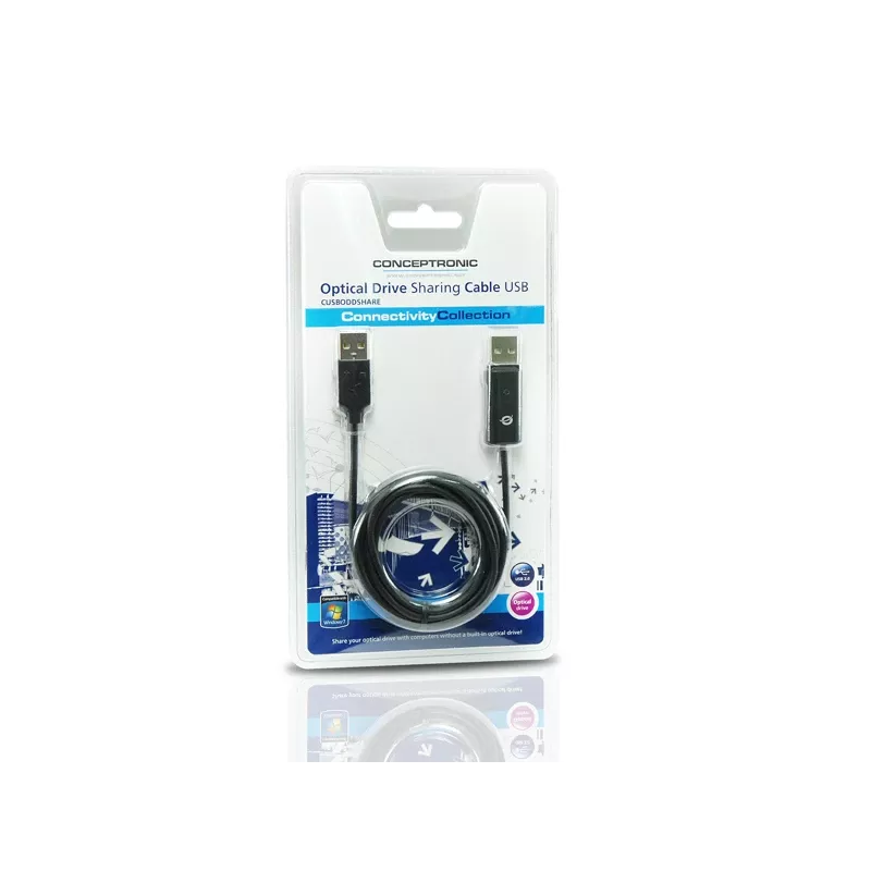 Conceptronic Kabel do udostępniania napędu optycznego USB, 1,8 m, czarny, USB A, USB A, męski/męski, 20 g