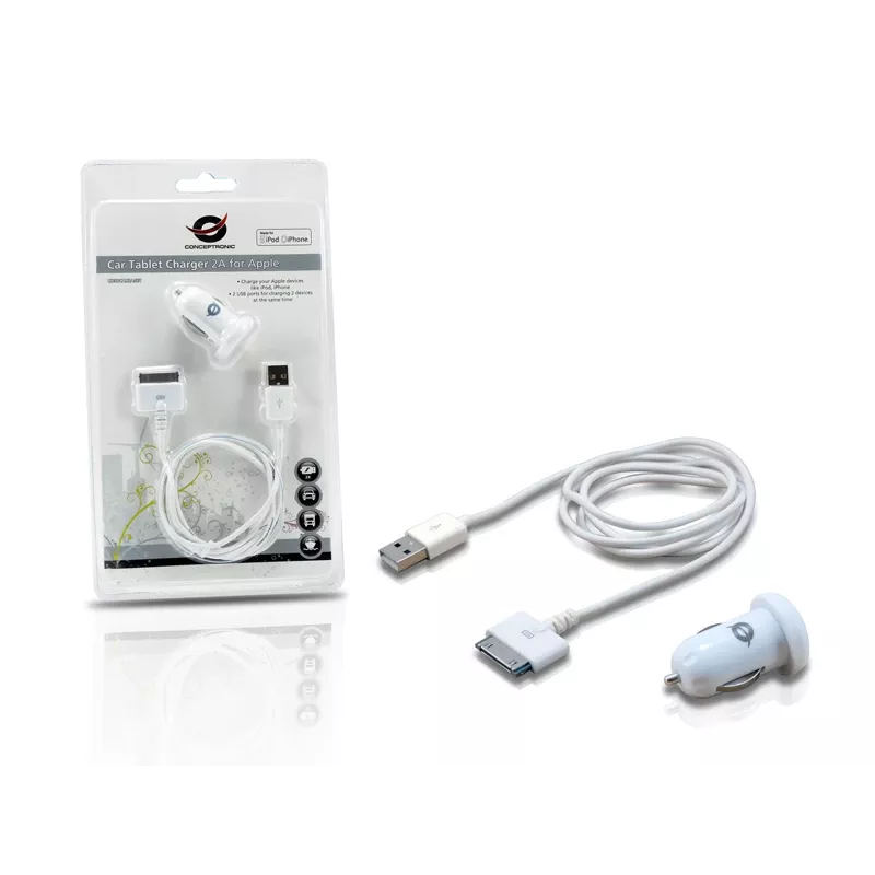 Conceptronic Ładowarka samochodowa do tabletu 2A dla Apple, Auto, Gniazdo zapalniczki, 5 V, Biała