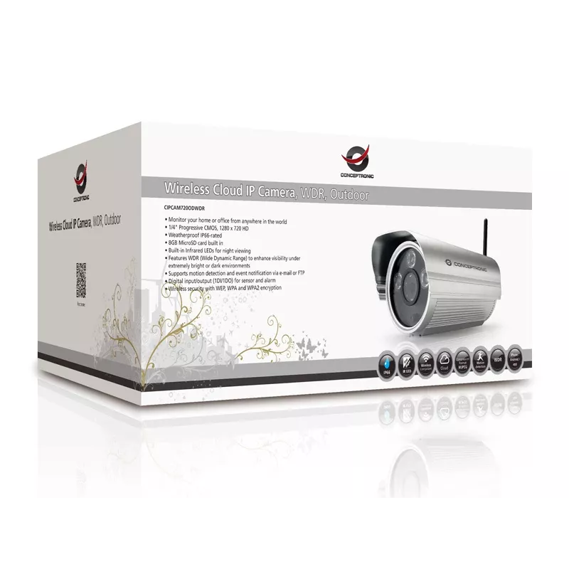 Conceptronic Wireless Cloud IP Camera, WDR, Outdoor, Bullet, Chiny, 100 mm, 247 mm, 95 mm, 1.13 kg