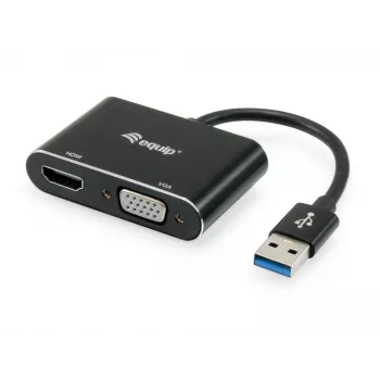 Adapter Equip USB 3.0 na HDMI/VGA (HD15), 3.2 Gen 1 (3.1 Gen 1), USB Typ-A, wyjście HDMI, 1920 x 1080 pikseli