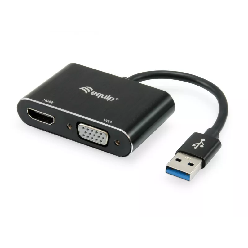 Adapter Equip USB 3.0 na HDMI/VGA (HD15), 3.2 Gen 1 (3.1 Gen 1), USB Typ-A, wyjście HDMI, 1920 x 1080 pikseli
