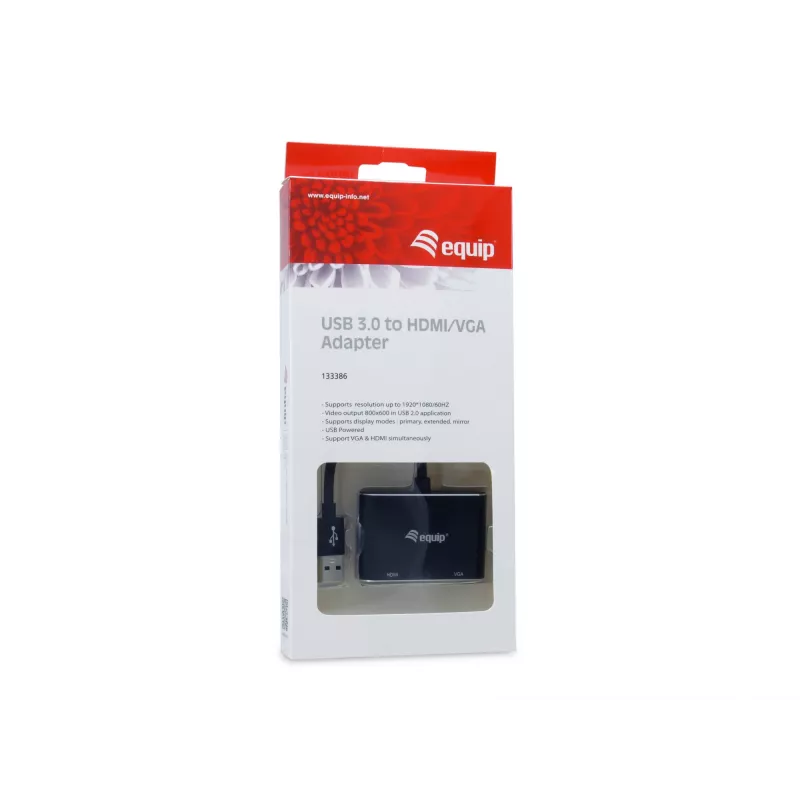 Adapter Equip USB 3.0 na HDMI/VGA (HD15), 3.2 Gen 1 (3.1 Gen 1), USB Typ-A, wyjście HDMI, 1920 x 1080 pikseli
