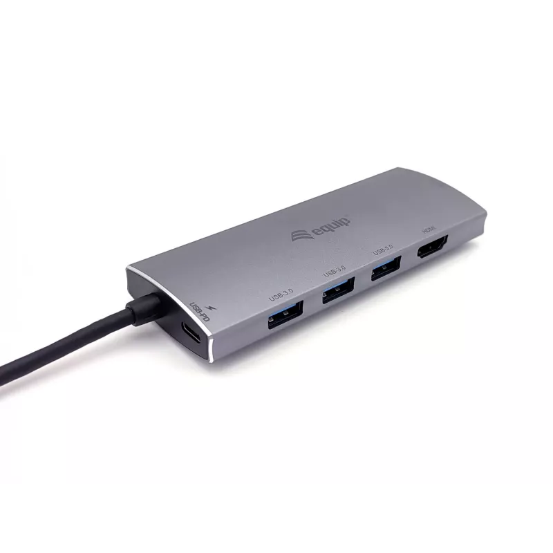 Equip USB-C 7 w 1 wielofunkcyjny adapter, USB 3.2 Gen 1 (3.1 Gen 1) Type-C, 100 W, srebrny, MicroSD (TransFlash), MicroSDHC, SD, SDHC, 4K Ultra HD, 30 Hz