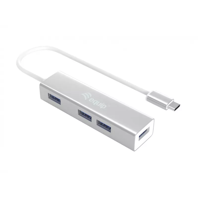Hub USB-C do 4 portów USB 3.0 Equip, USB 3.2 Gen 1 (3.1 Gen 1) Type-C, USB 3.2 Gen 1 (3.1 Gen 1) Type-A, 5000 Mbit/s, srebrny, aluminium, Windows 10, Windows 7, Windows 8