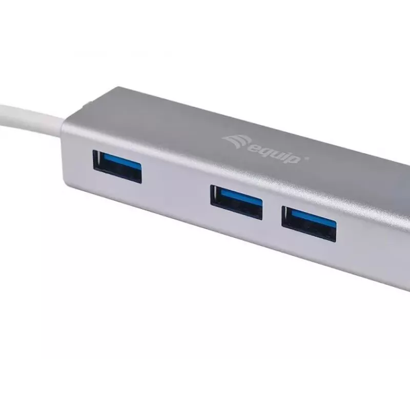 Hub USB-C do 4 portów USB 3.0 Equip, USB 3.2 Gen 1 (3.1 Gen 1) Type-C, USB 3.2 Gen 1 (3.1 Gen 1) Type-A, 5000 Mbit/s, srebrny, aluminium, Windows 10, Windows 7, Windows 8