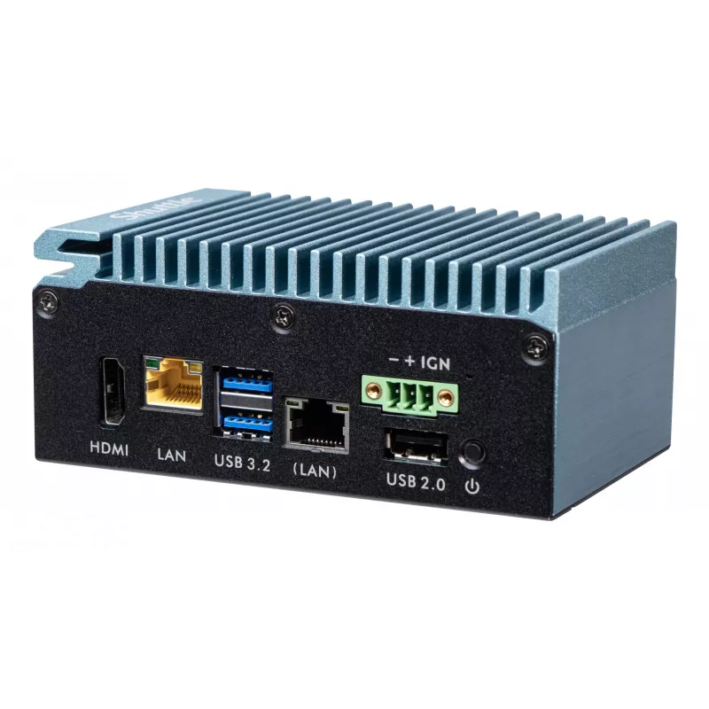 Shuttle Edge PC SPCEL02, Intel Celeron J6412, 1x HDMI, 2x 2.5G LAN, 1x COM, DIO (4x we, 4x wy), 3x USB, 2x M.2, 12-24 V, praca ciągła 24/7, bez wentylatora, zawiera uchwyt VESA i do szyny DIN