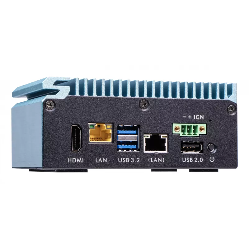 Shuttle Edge PC SPCEL02, Intel Celeron J6412, 1x HDMI, 2x 2.5G LAN, 1x COM, DIO (4x we, 4x wy), 3x USB, 2x M.2, 12-24 V, praca ciągła 24/7, bez wentylatora, zawiera uchwyt VESA i do szyny DIN