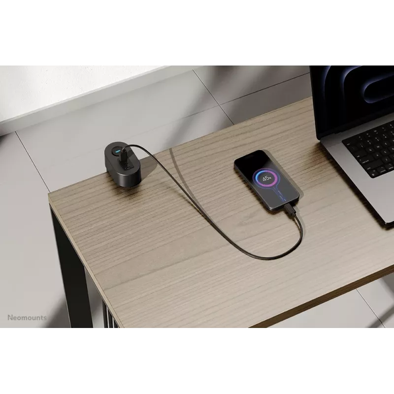 Gniazdo biurkowe Neomounts DS22-840BL6 z zaciskiem i portami USB-C i USB-A – szybkie ładowanie