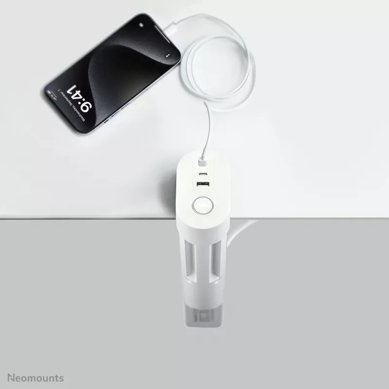 Neomounts DS22-840WH6 Gniazdo biurkowe z zaciskiem i portami USB-C i USB-A - Szybkie ładowanie