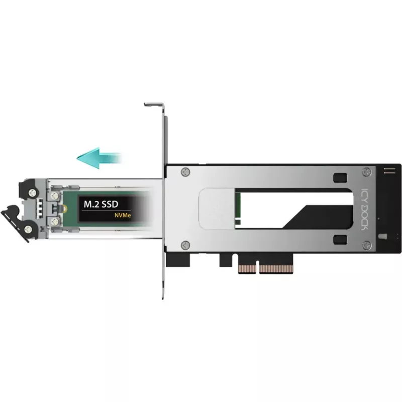 Karta adaptera PCIe NVMe M.2 Icy Dock MB840M5P-B, czarno-srebrna
