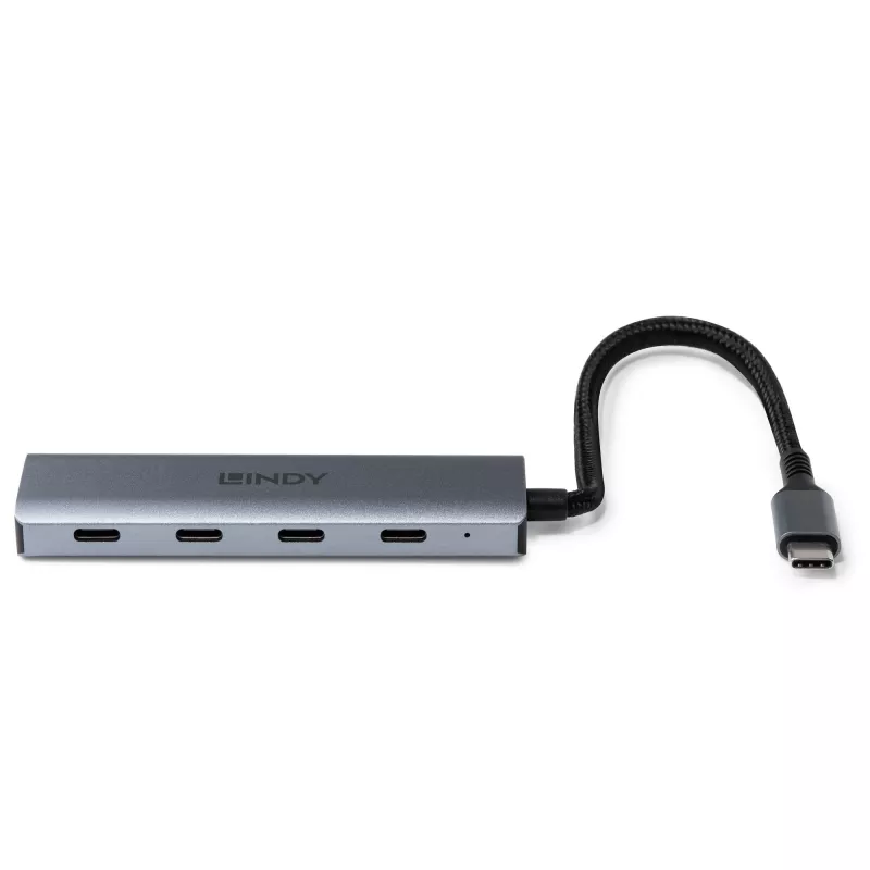 Lindy 4 Port USB 3.2 Gen 2 Type C Hub, USB 3.2 Gen 2 (3.1 Gen 2) Type-C, 10000 Mbit/s, Szary, Aluminium, Plastik, Okrągły kabel