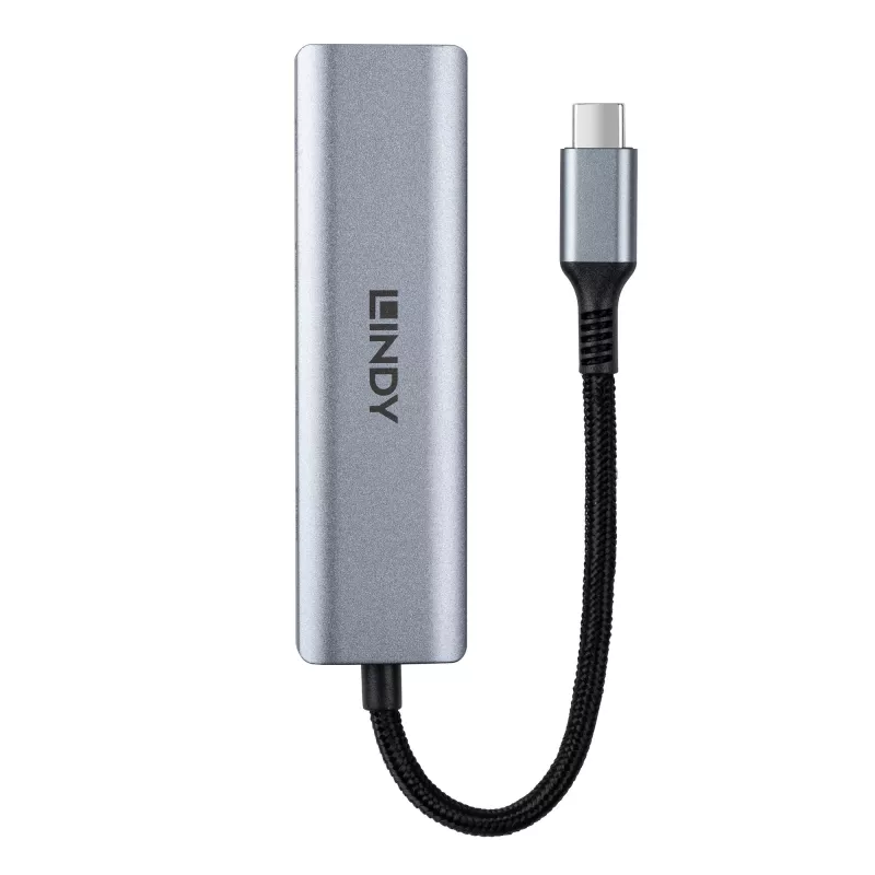 Lindy 4 Port USB 3.2 Gen 2 Type C Hub, USB 3.2 Gen 2 (3.1 Gen 2) Type-C, 10000 Mbit/s, Szary, Aluminium, Plastik, Okrągły kabel