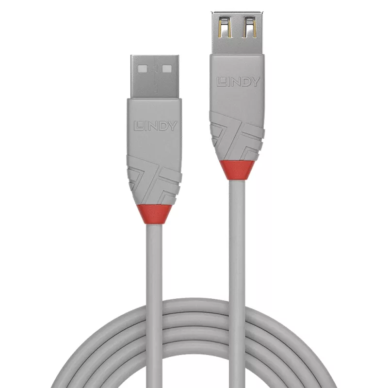 Lindy 0.2m USB 2.0 Type A Extension kabel, Anthra Line, szary