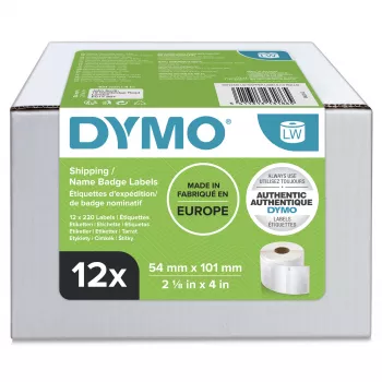 Etykiety DYMO Authentic LabelWriter Large Shipping Labels/Name Badges | 54 mm x 101 mm | 12 rolek po 220 (2 640 etykiet z łatwym odklejaniem) | Samoprzylepne | do drukarek etykiet LabelWriter