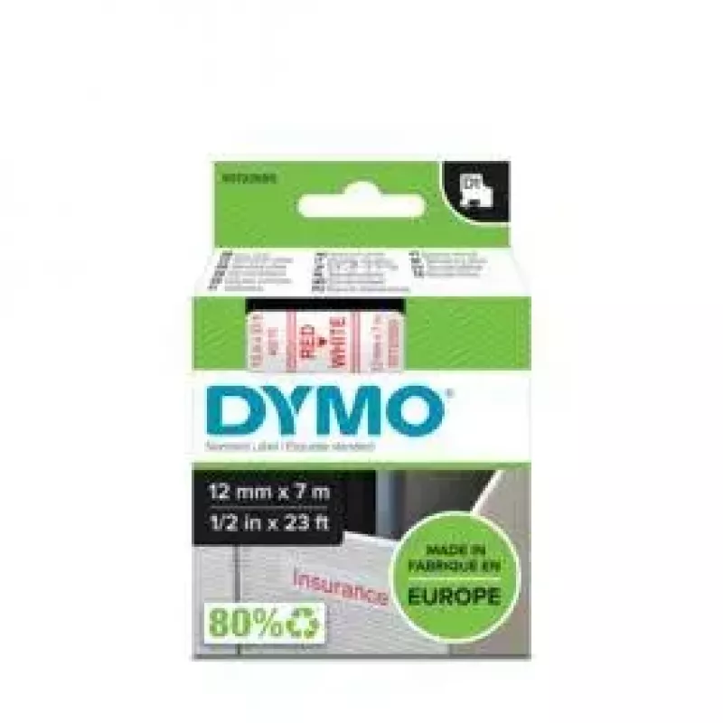 Autentyczne etykiety DYMO D1 | Czerwony nadruk na białej taśmie | 12 mm x 7 m | Etykiety samoprzylepne do drukarek etykiet LabelManager | Wyprodukowano w Europie