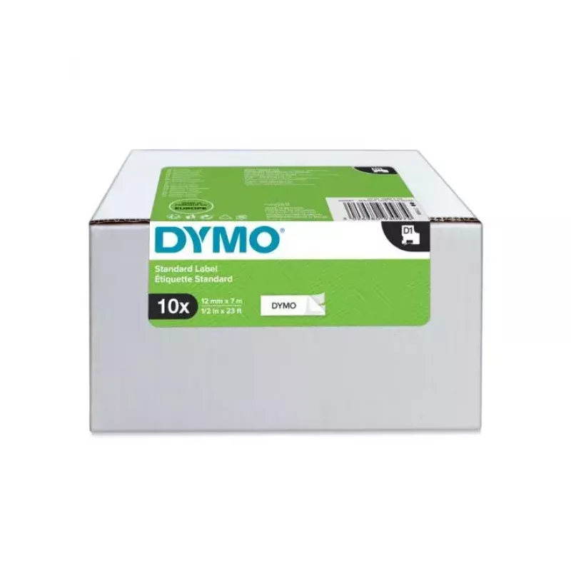DYMO Authentic D1 Labels | Czarny nadruk na białej taśmie | 12mm x 7m | Etykiety samoprzylepne do drukarek etykiet LabelManager | 10 sztuk