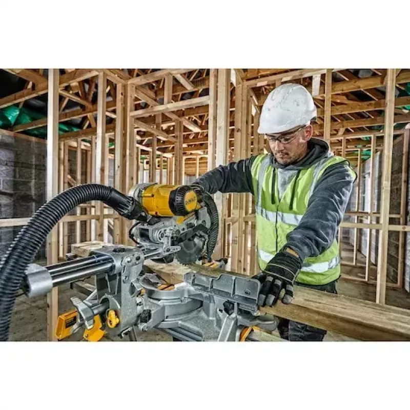 Piła ukośna DeWALT DWS727-QS, stacjonarna piła ukośnicowa, waga 22 kg, wysokość 460 mm