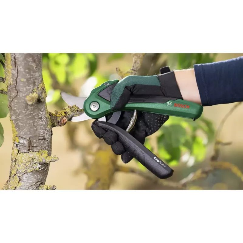 Nożyce do gałęzi Bosch EasyPrune bypass, ostrze ze stali nierdzewnej, zdolność cięcia 2,5 cm, akumulator 5,4 Wh, blokada bezpieczeństwa
