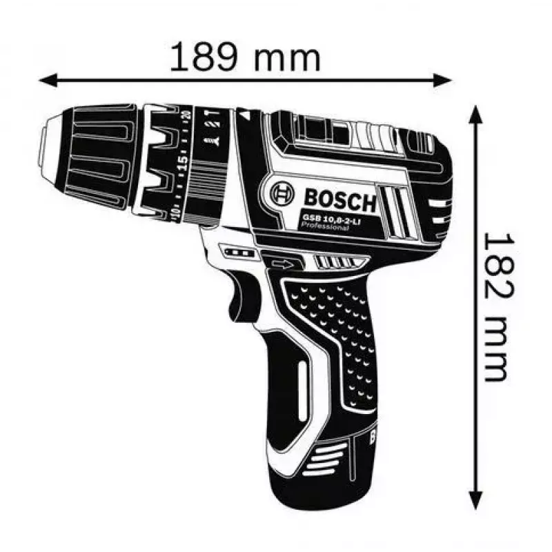 Bosch GSB 10,8-2-LI Professional Keyless Czarny, niebieski, czerwony