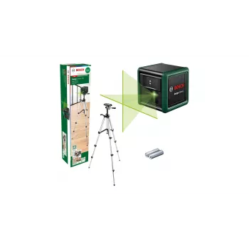 Poziomica laserowa Bosch Quigo zielony ze statywem 1,1 m — kompaktowy zestaw lasera krzyżowego