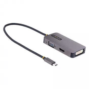 StarTech.com Adapter wideo USB-C, Adapter USB-C do HDMI DVI VGA, Do 4K 60 Hz, Aluminium, Wieloportowy adapter wideo, Zgodny z Thunderbolt 3 / 4, Adapter podróżny USB Type-C