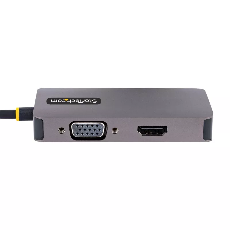 StarTech.com Adapter wideo USB-C, Adapter USB-C do HDMI DVI VGA, Do 4K 60 Hz, Aluminium, Wieloportowy adapter wideo, Zgodny z Thunderbolt 3 / 4, Adapter podróżny USB Type-C