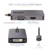 StarTech.com Adapter wideo USB-C, Adapter USB-C do HDMI DVI VGA, Do 4K 60 Hz, Aluminium, Wieloportowy adapter wideo, Zgodny z Thunderbolt 3 / 4, Adapter podróżny USB Type-C
