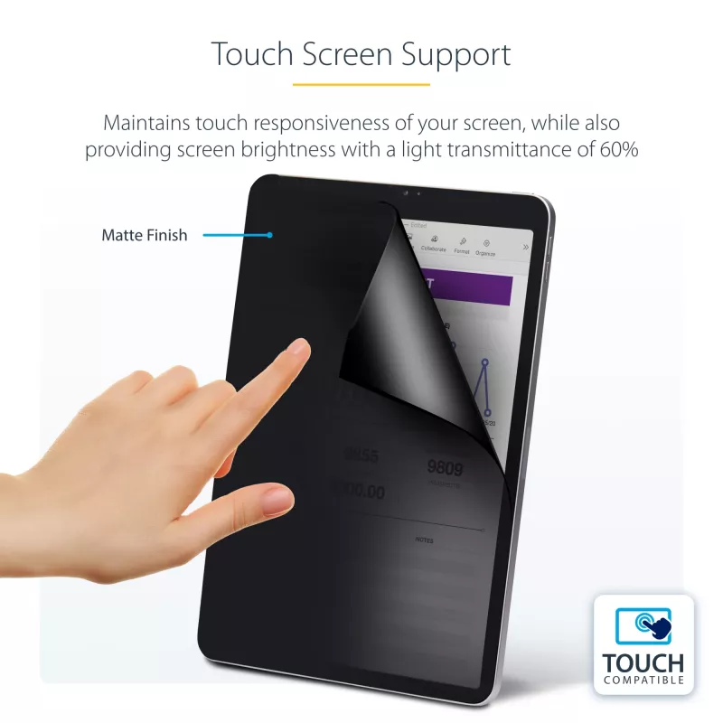 StarTech.com 4-kierunkowy filtr prywatyzujący do 11-calowego iPada Pro, do orientacji pionowej/poziomej, obsługa dotyku, kąt widzenia +/- 30°, blokuje do 51% światła niebieskiego, antyodblaskowy