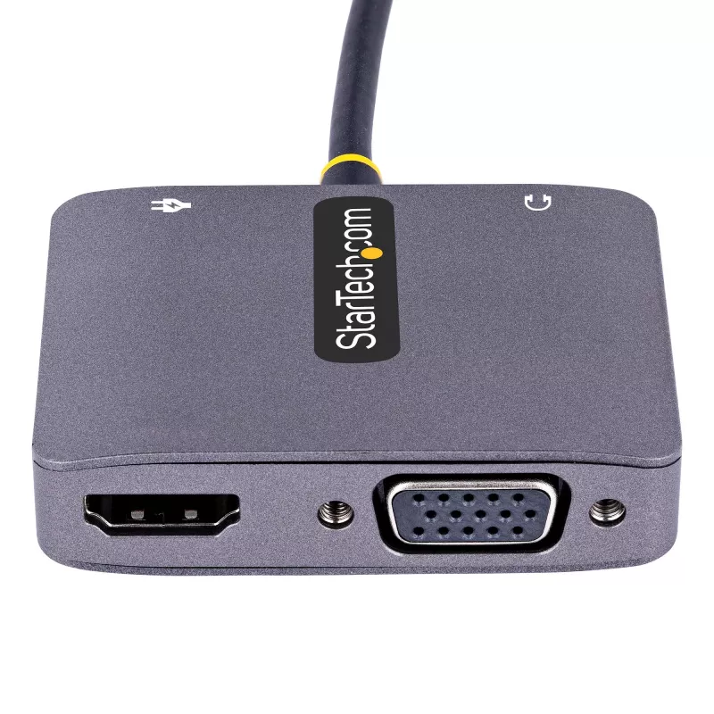 StarTech.com Adapter wideo USB C, adapter wieloportowy USB C na HDMI VGA, audio 3,5 mm, 4K 60 Hz HDR, przesył mocy 100 W PD, zgodny z Thunderbolt 3/4 – podróżny adapter wyświetlacza USB C