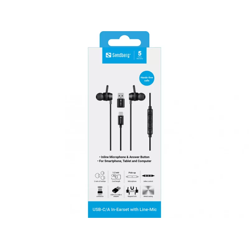Sandberg USB-C/A In-Earset with Line-Mic
