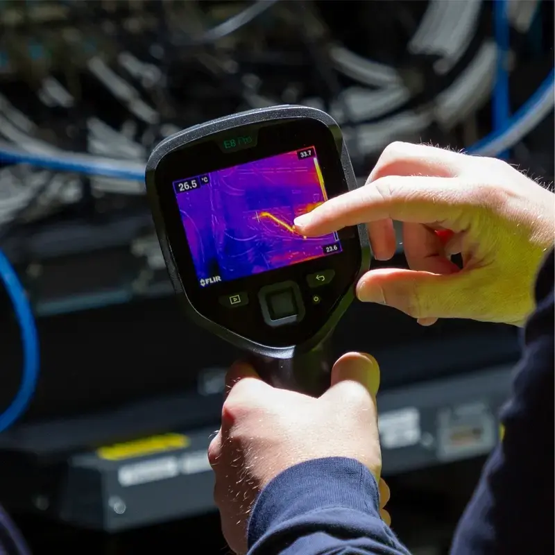Kamera termowizyjna Flir Systems E8-PRO — 320×240 pikseli, czułość termiczna 40 mK, IFOV 1,8 mRad, wyświetlacz 3,5 cala, obudowa metalowa, czarna