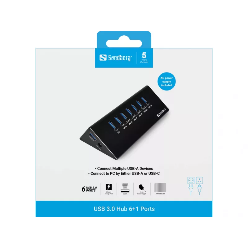 Sandberg USB 3.0 Hub 6+1 portów
