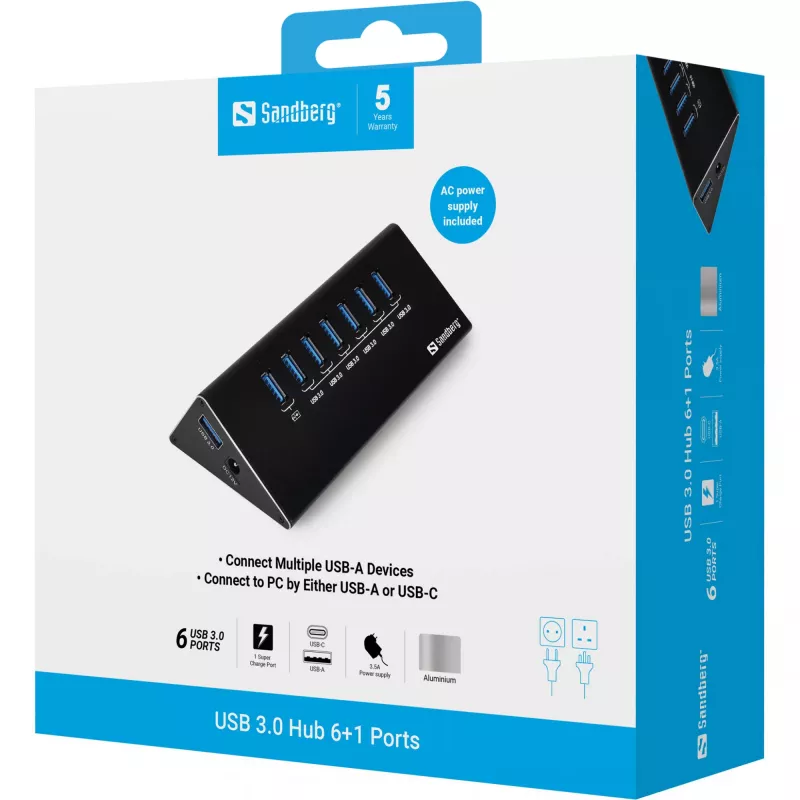 Sandberg USB 3.0 Hub 6+1 portów