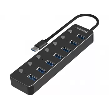 Koncentrator USB Sandberg 7 portów USB 3.0 czarny aluminium