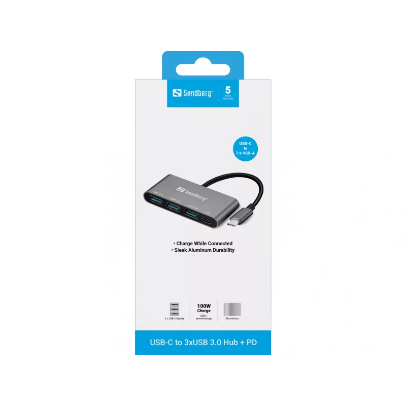 USB-C do 3xUSB 3.0 Hub + PD Sandberg 136-03