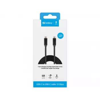 Sandberg USB-C USB-C 2M USB 3.1 Gen.2, 2 m, USB C, USB C, USB 3.2 Gen 2 (3.1 Gen 2), Męski/Męski, Czarny