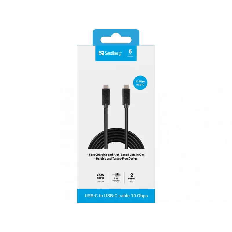 Sandberg USB-C USB-C 2M USB 3.1 Gen.2, 2 m, USB C, USB C, USB 3.2 Gen 2 (3.1 Gen 2), Męski/Męski, Czarny