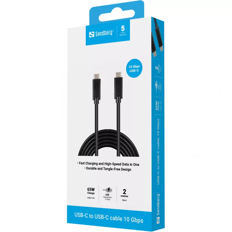 Sandberg USB-C USB-C 2M USB 3.1 Gen.2, 2 m, USB C, USB C, USB 3.2 Gen 2 (3.1 Gen 2), Męski/Męski, Czarny