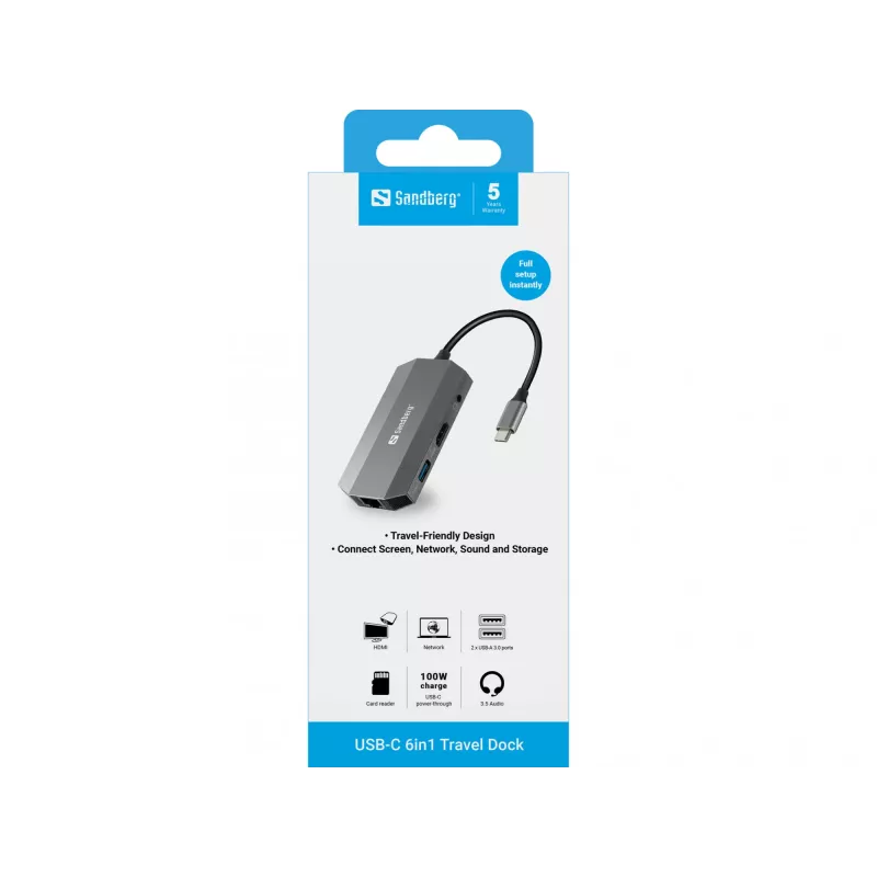 Stacja dokująca USB-C Sandberg 6w1 Travel Dock