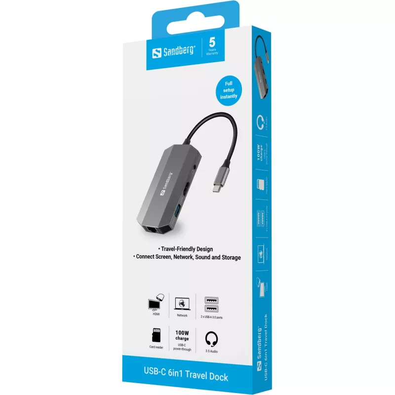 Stacja dokująca USB-C Sandberg 6w1 Travel Dock