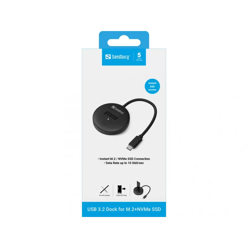 Sandberg USB 3.2 Dock for M.2+NVMe SSD 4TB Czarny