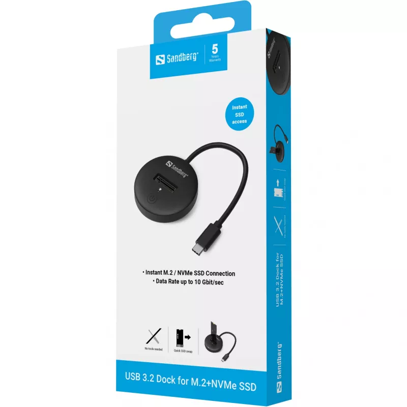 Sandberg USB 3.2 Dock for M.2+NVMe SSD 4TB Czarny