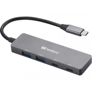 Sandberg USB-C na 2xUSB-A + 2xUSB-C Hub Szary Aluminium