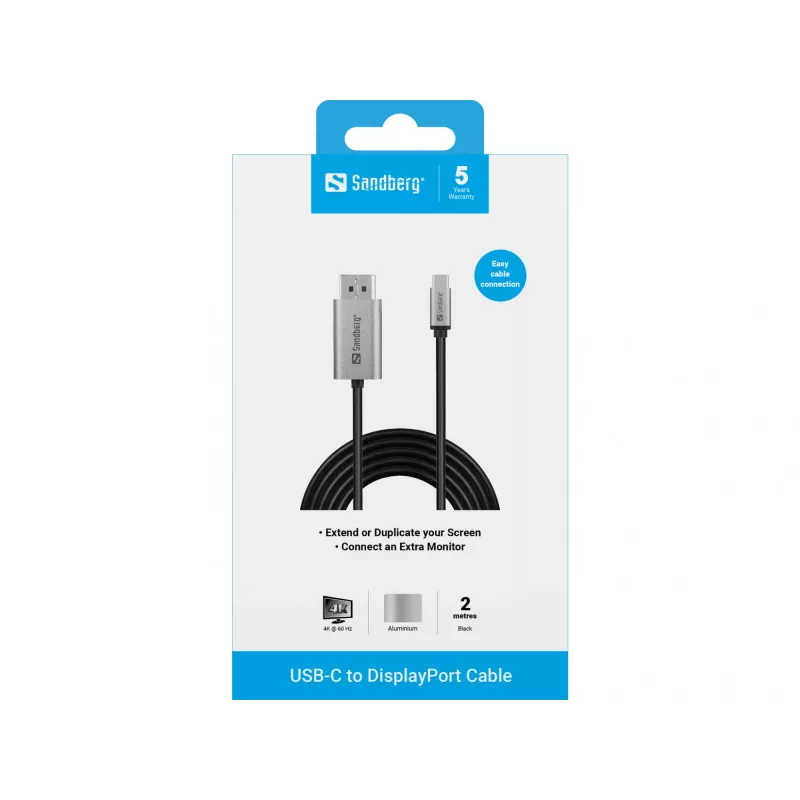 Kabel Sandberg USB-C do DisplayPort 2M USB typu C DisplayPort 2 m