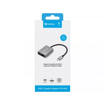 Sandberg USB-C Gigabit Adapter PD100W USB Type-C RJ-45 1 Gbit/s Szary