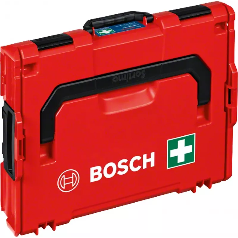 Apteczka pierwszej pomocy Bosch 1600A02X2R — zestaw zgodny z normą DIN w walizce L-BOXX 102, czerwona