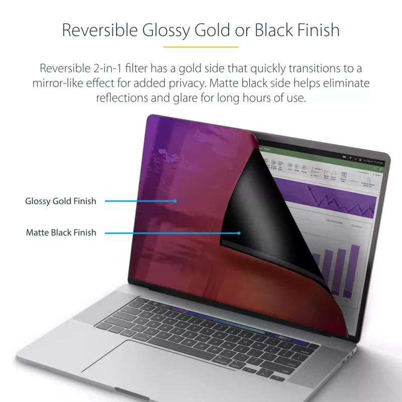 StarTech.com filtr prywatności 16-calowy MacBook Pro 21/23, złoty filtr o zwiększonej prywatności, osłona zabezpieczająca komputer, dwustronny ochraniacz ekranu, +/- 30°