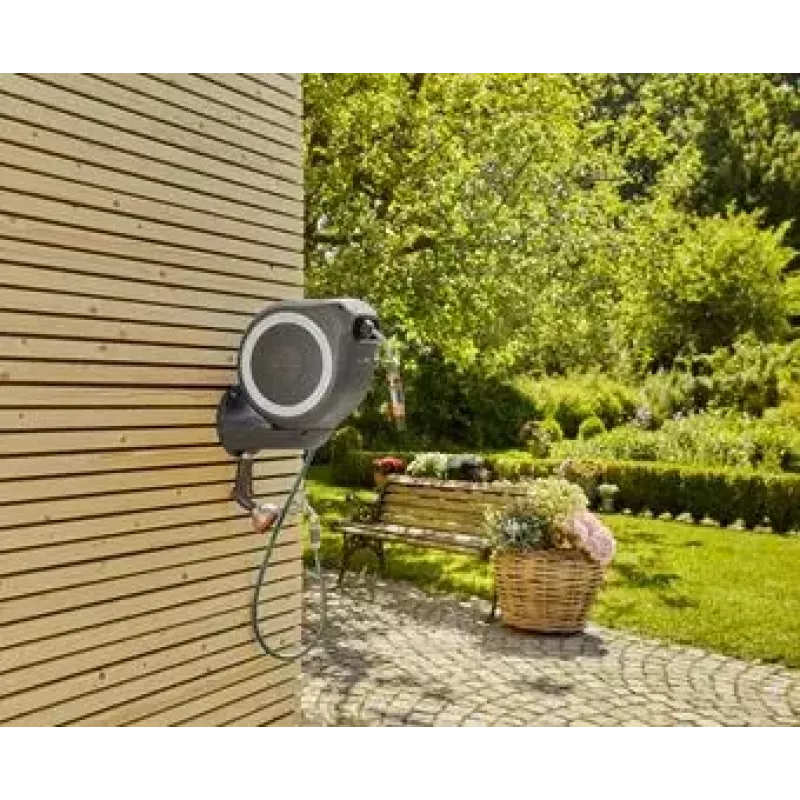 Wieszak na wąż ścienny Gardena RollUp Automatic czarno-szary