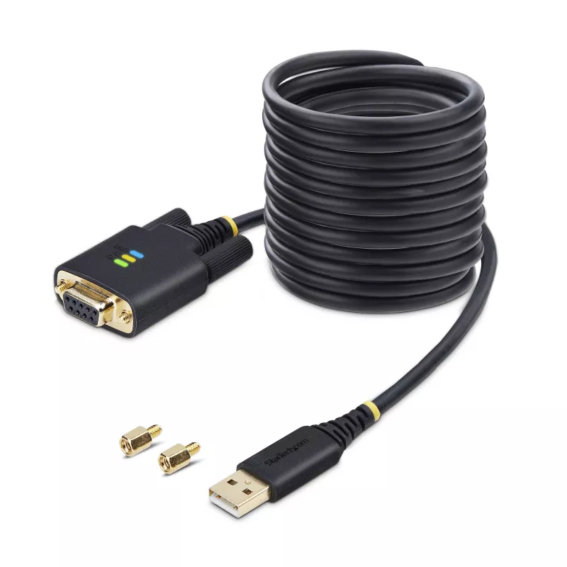 StarTech.com 10ft (3m) adapter kablowya szeregowego USB na null modem, Wymienne śruby/nakrętki DB9, Zatrzymanie COM, USB-A do RS232, FTDI, Ochrona ESD Poziom 4, Windows/macOS/ChromeOS/Linux - Wytrzymała konstrukcja TPE