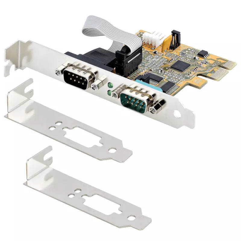 StarTech.com 2-portowa karta szeregowa PCI Express, dwuportowa karta szeregowa PCIe na RS232 (DB9), UART 16C1050, standardowe lub niskoprofilowe wsporniki, zatrzymywanie COM, dla Windows i Linux